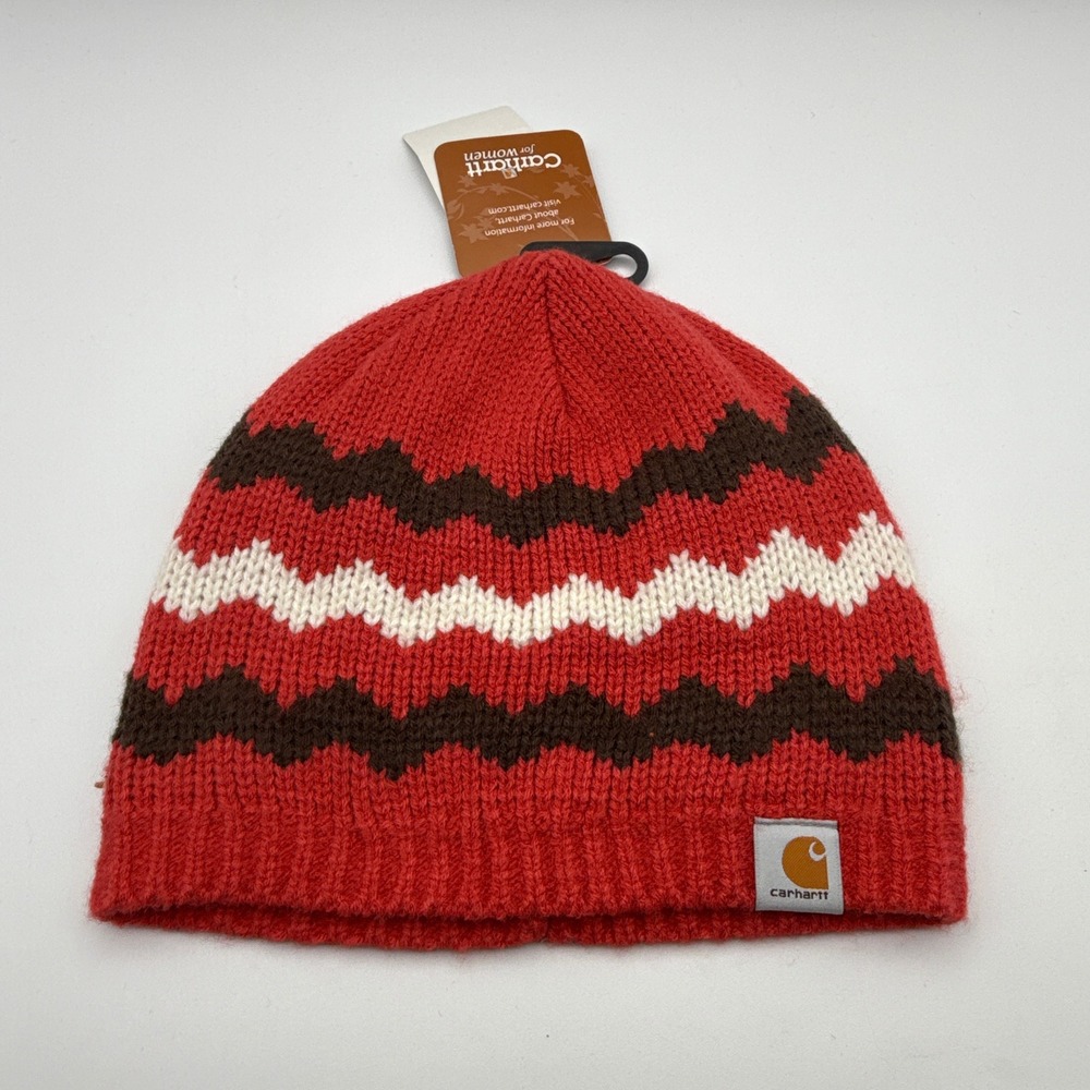 Carhartt Striped‎ Beanie Womens One Size OS WA028 BRE Bright Rose Red NWT NOS